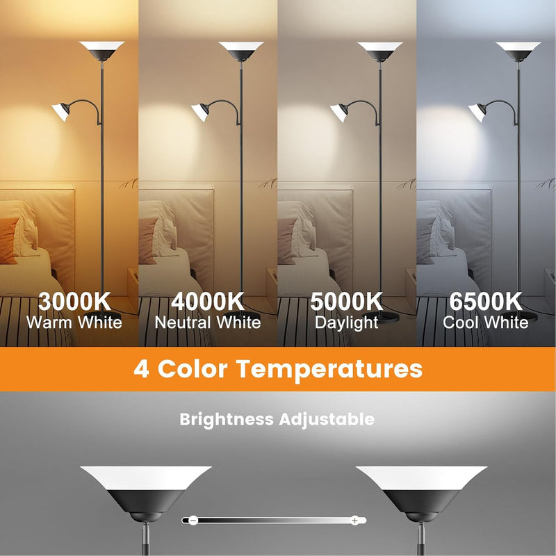 Upgraded 2-In-1 Torchiere Floor Lamp Dimmable Standing