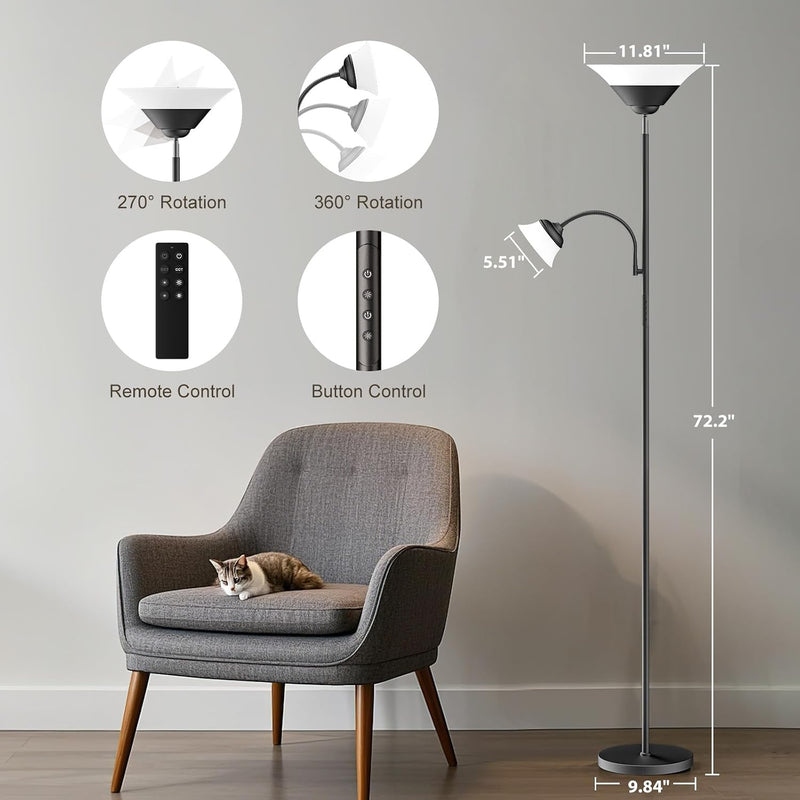 Upgraded 2-In-1 Torchiere Floor Lamp Dimmable Standing