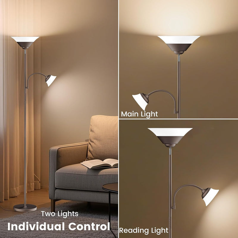 Upgraded 2-In-1 Torchiere Floor Lamp Dimmable Standing