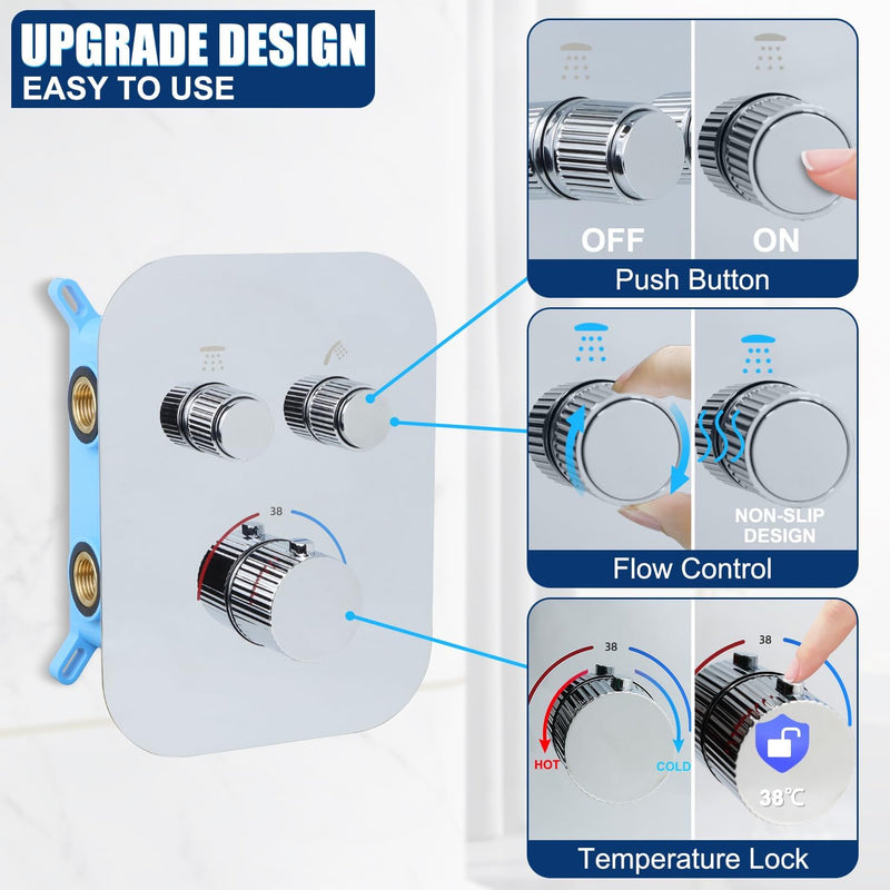 Upgraded Thermostatic Shower System with 10" Rain Head