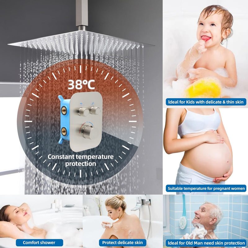 Upgraded Thermostatic Shower System with 10" Rain Head