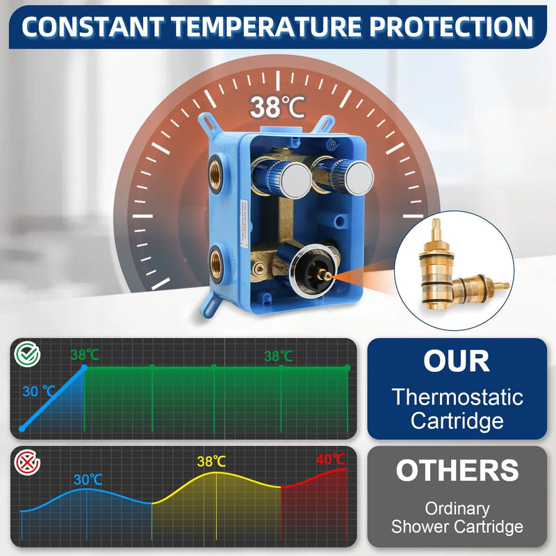 Upgraded Thermostatic Shower System with 10" Rain Head