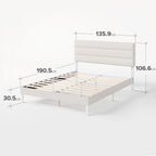 Upholstered Bed Frame with Headboard Fabric Wooden Slat