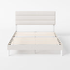 Upholstered Bed Frame with Headboard Fabric Wooden Slat
