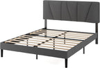 Upholstered Bed Frame with Headboard Fabric Wooden Slat