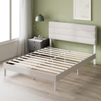 Upholstered Bed Frame with Headboard Fabric Wooden Slat