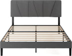 Upholstered Bed Frame with Headboard Fabric Wooden Slat