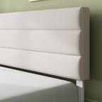 Upholstered Bed Frame with Headboard Fabric Wooden Slat