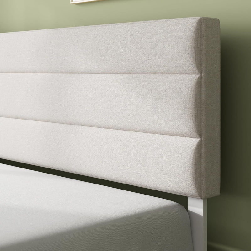 Upholstered Bed Frame with Headboard Fabric Wooden Slat