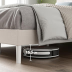 Upholstered Bed Frame with Headboard Fabric Wooden Slat
