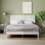 Upholstered Bed Frame with Headboard Fabric Wooden Slat