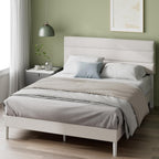 Upholstered Bed Frame with Headboard Fabric Wooden Slat
