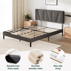 Upholstered Bed Frame with Headboard Fabric Wooden Slat