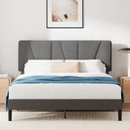 Upholstered Bed Frame with Headboard Fabric Wooden Slat