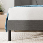 Upholstered Bed Frame with Headboard Fabric Wooden Slat