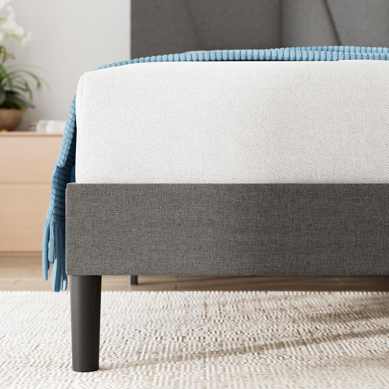 Upholstered Bed Frame with Headboard Fabric Wooden Slat