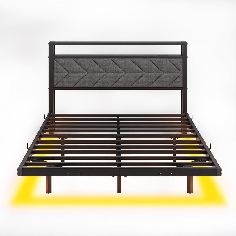 Upholstered Floating Bed Frame Storage Headboard