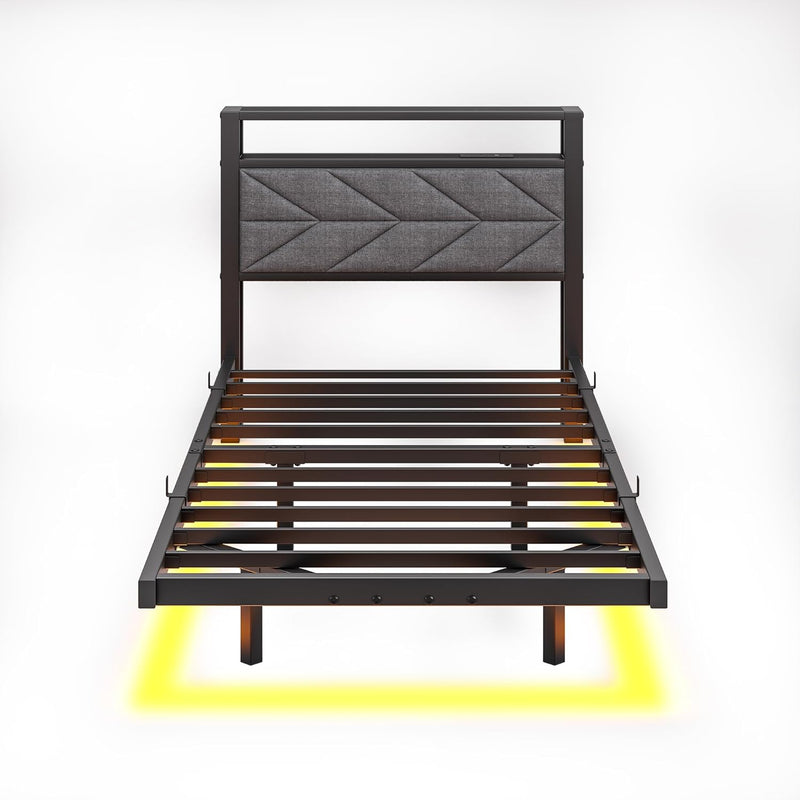 Upholstered Floating Bed Frame Storage Headboard