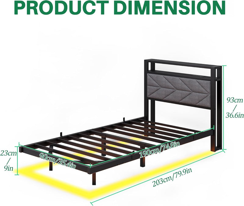 Upholstered Floating Bed Frame Storage Headboard
