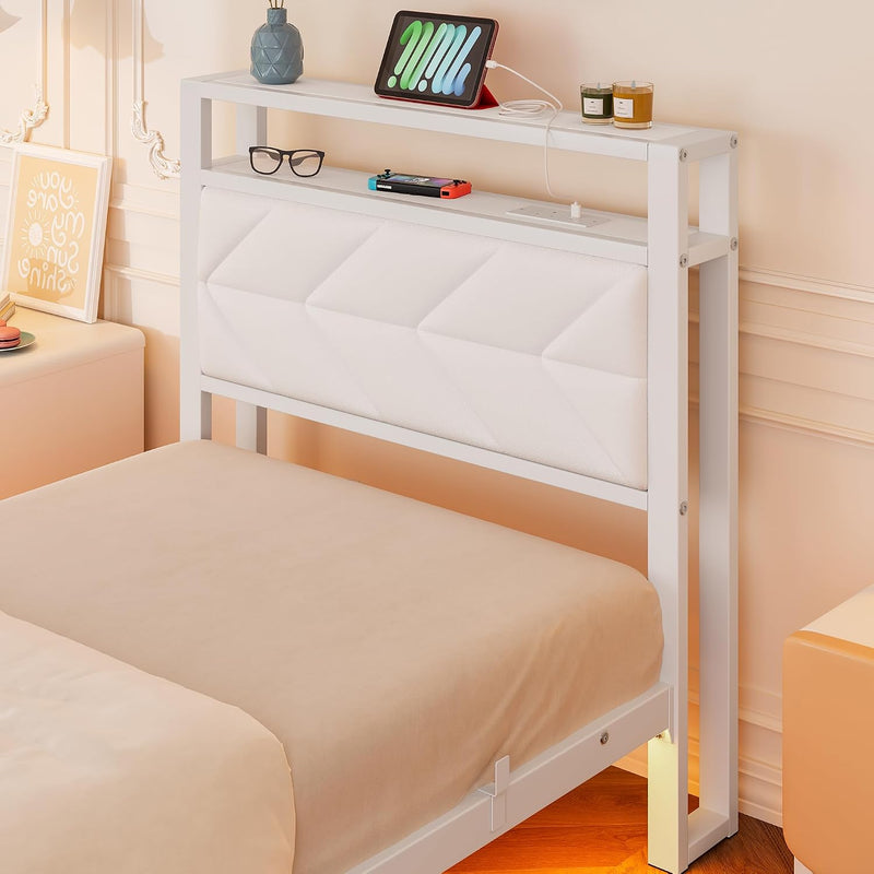 Upholstered Floating Bed Frame Storage Headboard