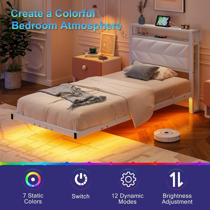 Upholstered Floating Bed Frame Storage Headboard