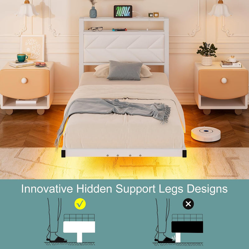 Upholstered Floating Bed Frame Storage Headboard