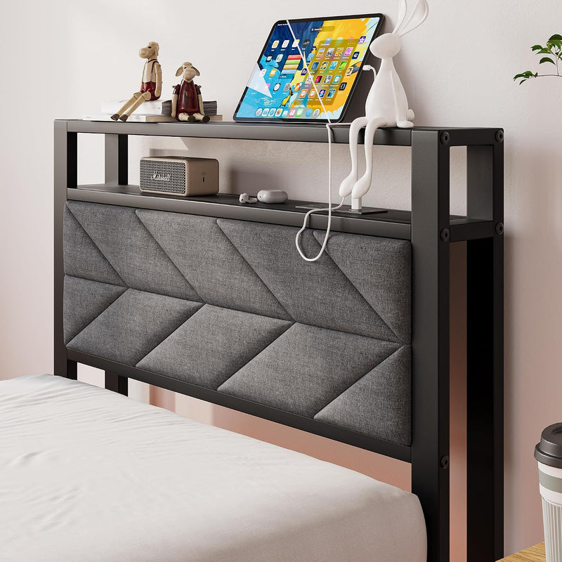 Upholstered Floating Bed Frame Storage Headboard