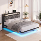 Upholstered Floating Bed Frame Storage Headboard