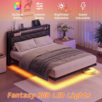Upholstered Floating Bed Frame Storage Headboard