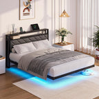 Upholstered Floating Bed Frame Storage Headboard