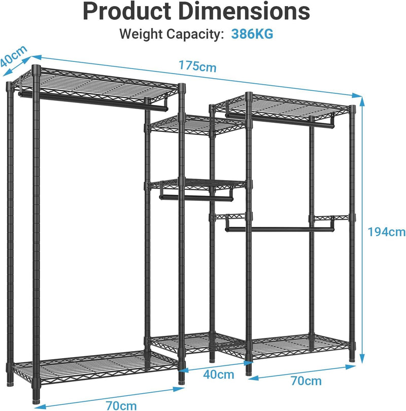 V6 Heavy Duty Clothes Rail with Adjustable Shelves
