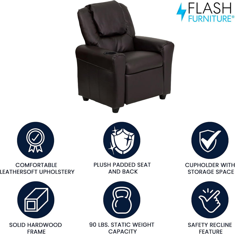 Vana Contemporary Leathersoft Kids Recliner with Cup Holder