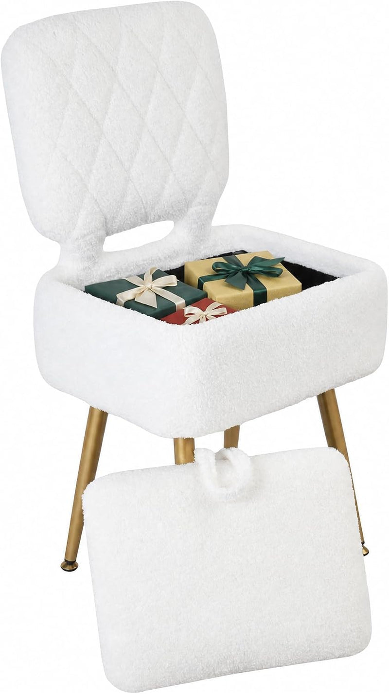 Vanity Chair with Stroage Sherpa Fleece Dressing Table