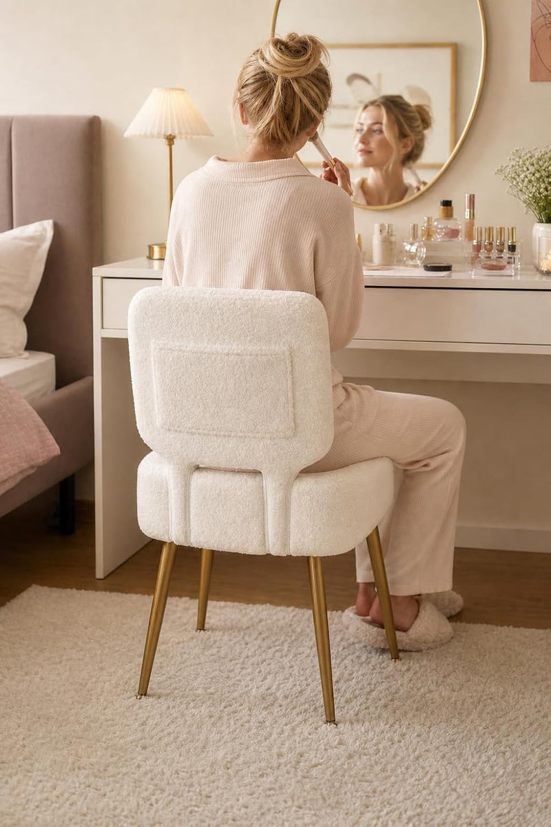 Vanity Chair with Stroage Sherpa Fleece Dressing Table
