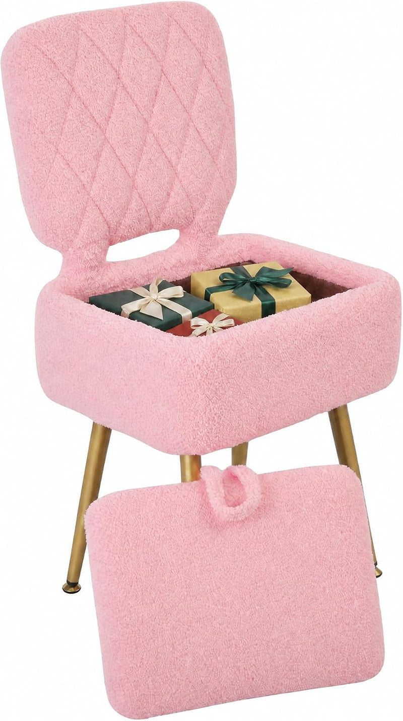 Vanity Chair with Stroage Sherpa Fleece Dressing Table