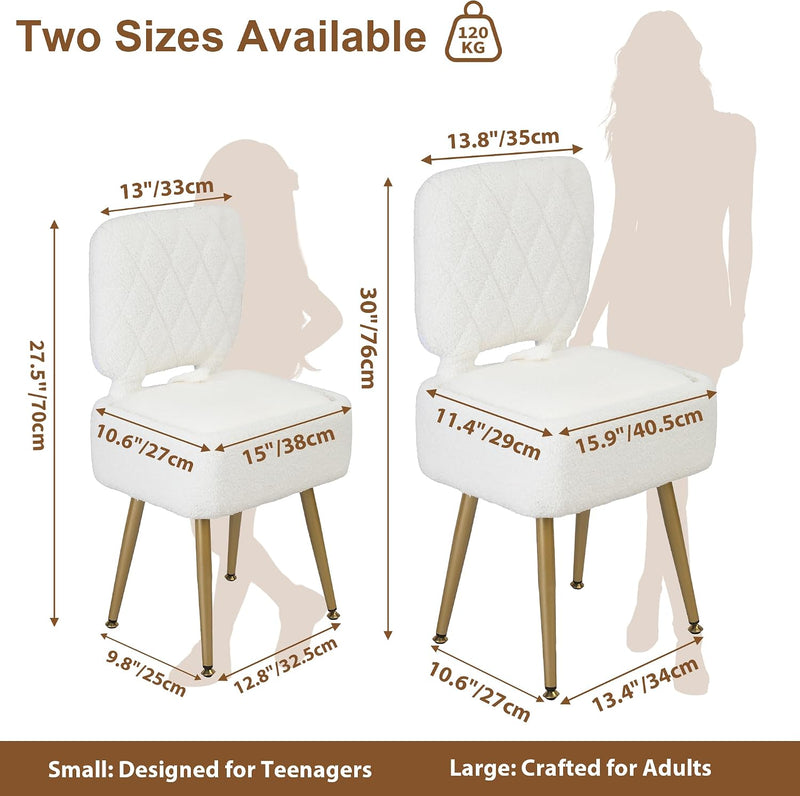 Vanity Chair with Stroage Sherpa Fleece Dressing Table