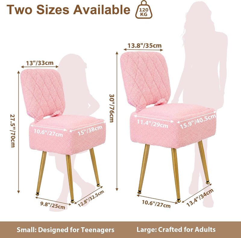 Vanity Chair with Stroage Sherpa Fleece Dressing Table