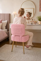 Vanity Chair with Stroage Sherpa Fleece Dressing Table