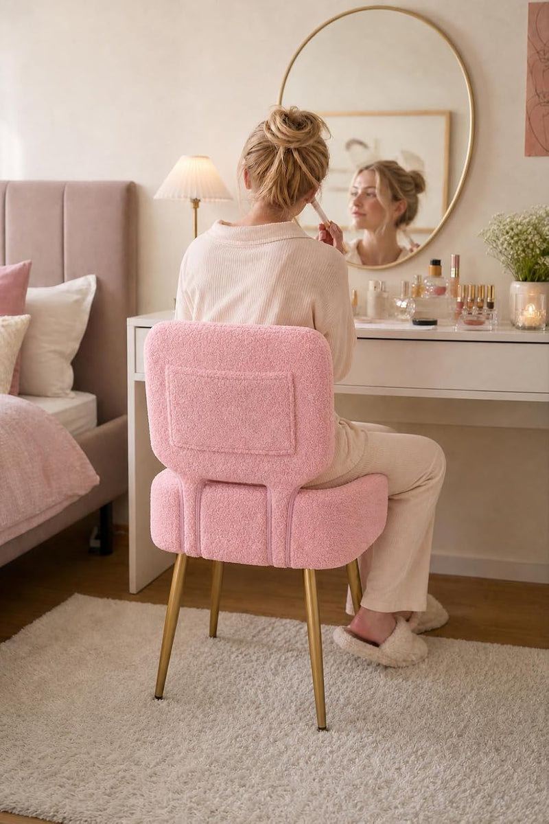 Vanity Chair with Stroage Sherpa Fleece Dressing Table