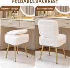 Vanity Chair with Stroage Sherpa Fleece Dressing Table