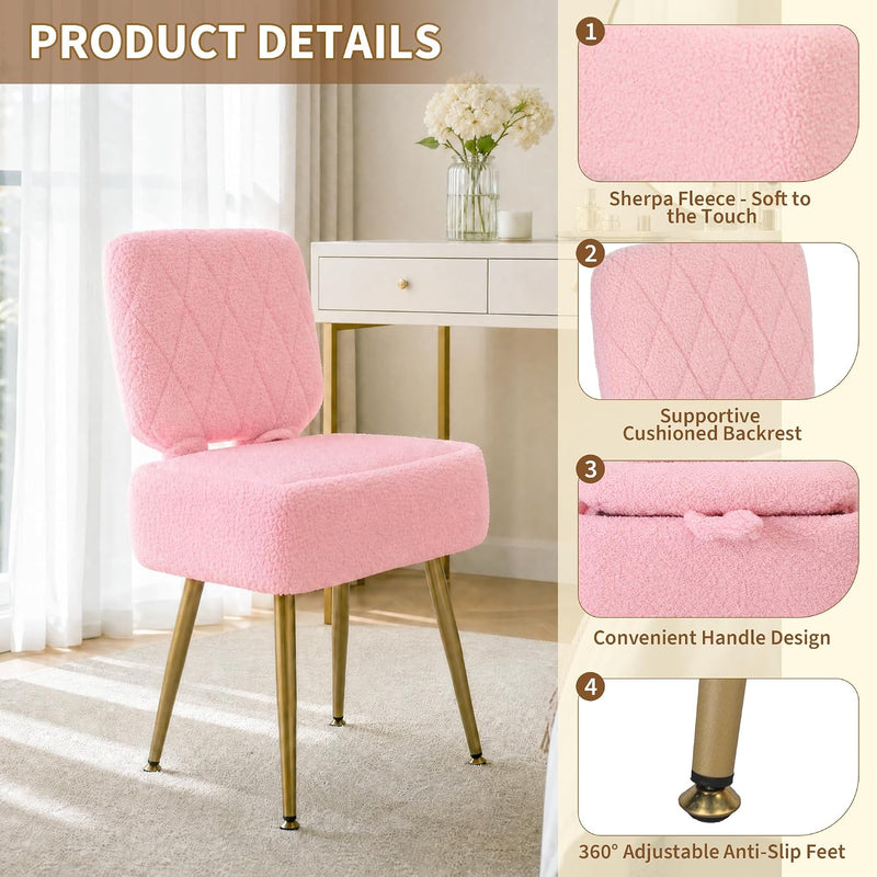 Vanity Chair with Stroage Sherpa Fleece Dressing Table