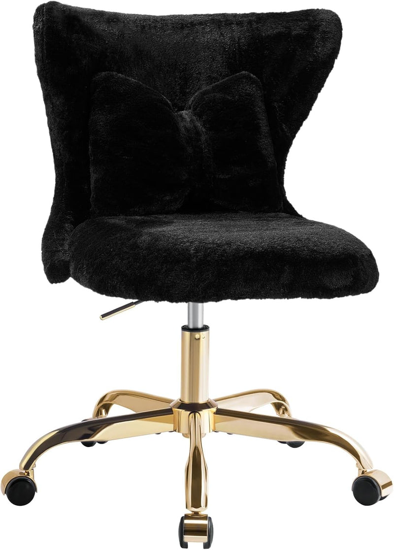 Vanity Chair with Wheels Bow Pillow Fluffy Desk