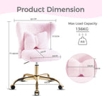 Vanity Chair with Wheels Bow Pillow Fluffy Desk
