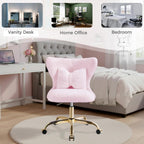 Vanity Chair with Wheels Bow Pillow Fluffy Desk