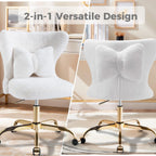 Vanity Chair with Wheels Bow Pillow Fluffy Desk