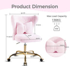 Vanity Chair with Wheels Bow Pillow Girl's Office