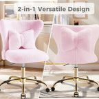 Vanity Chair with Wheels Bow Pillow Girl's Office
