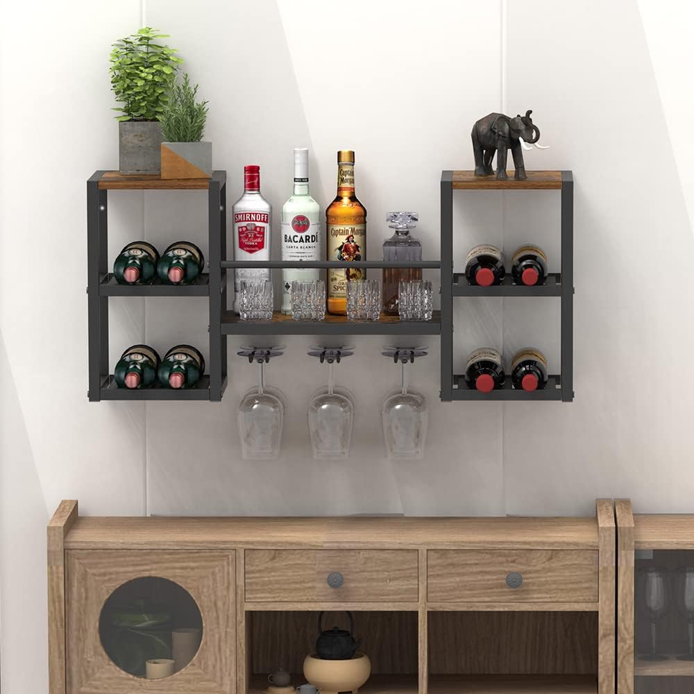 Industrial Wall Mounted Wine Rack with 3 Steam
