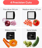 Vegetable Chopper Spiraliser 4 Stainless Steel Blades Dicer