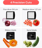 Vegetable Chopper Spiraliser 4 Stainless Steel Blades Dicer